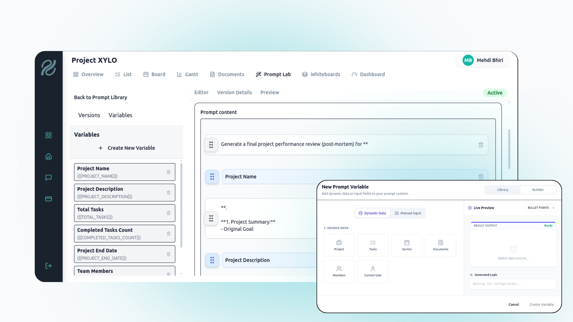 Prompt Lab with Variable Builder